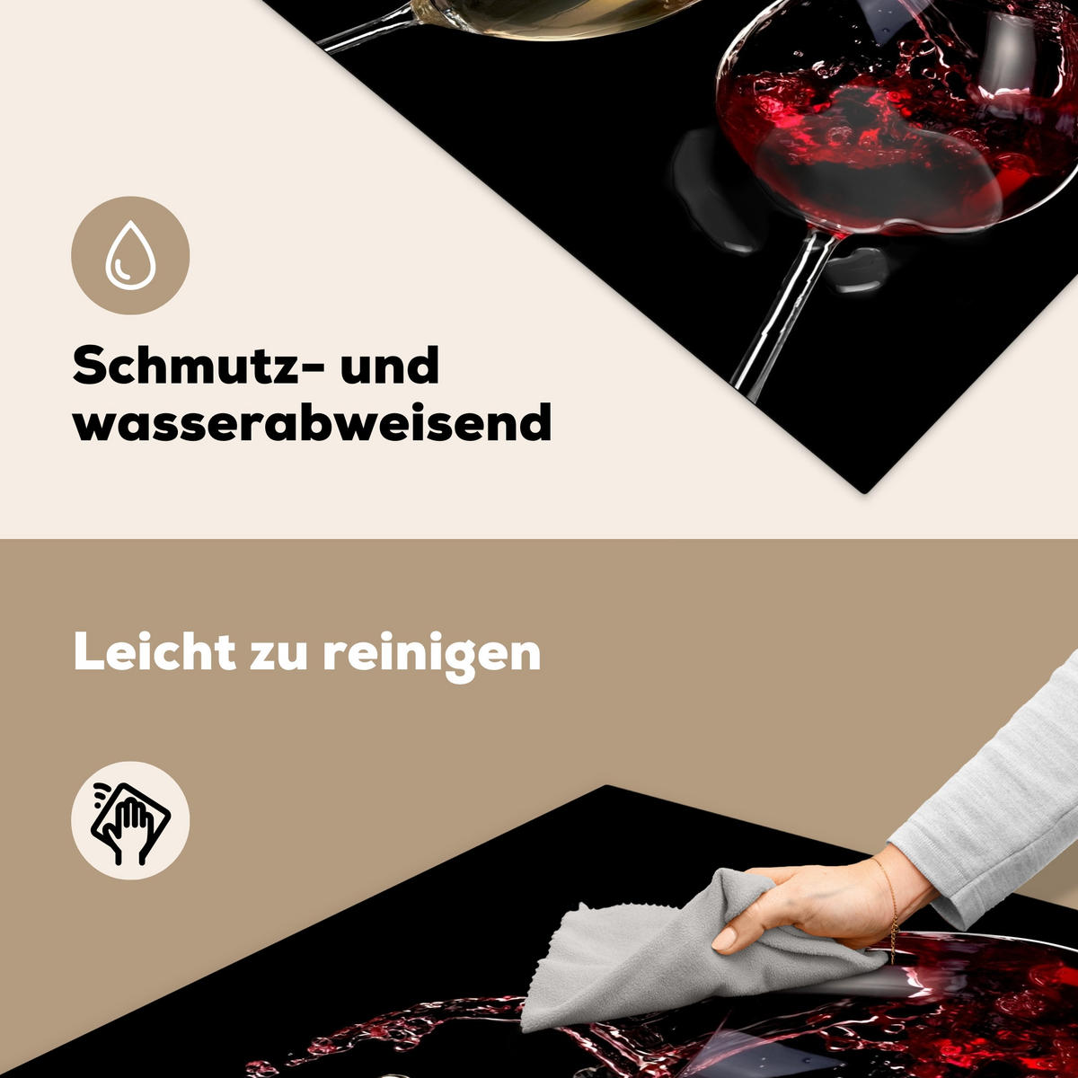 HERDABDECKPLATTE Rotwein - Weißwein - Glas - Schwarz 78x78 cm - Weinrot, Kunststoff (78/78/0.2cm) - MuchoWow