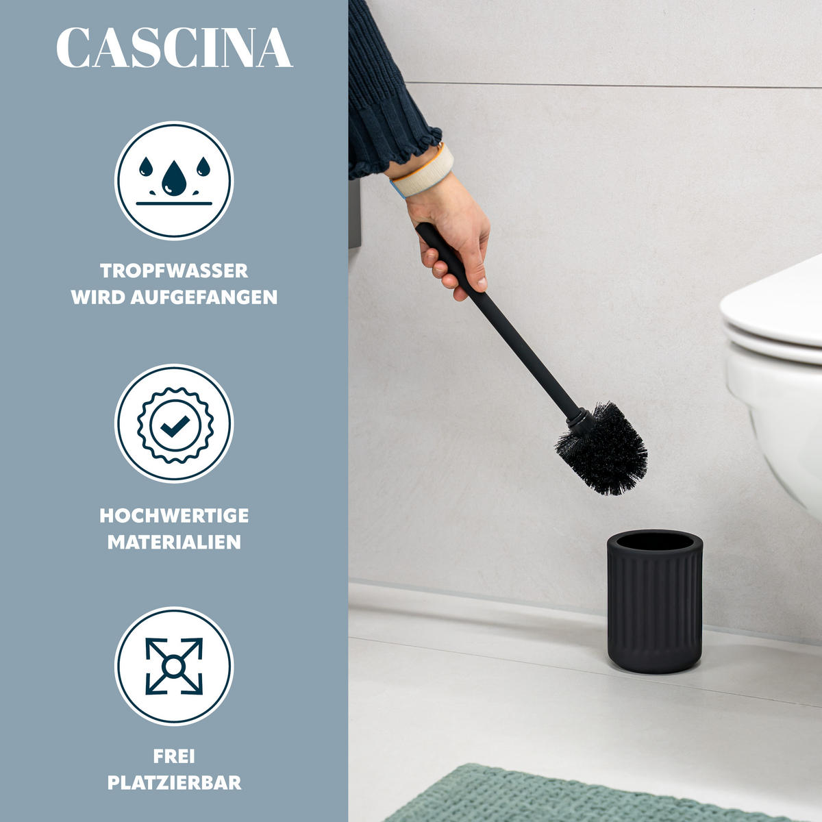 WC-GARNITUR CASCINA, Keramik, schwarz - Schwarz, Keramik (10.5/39.5/10.5cm) - eluno