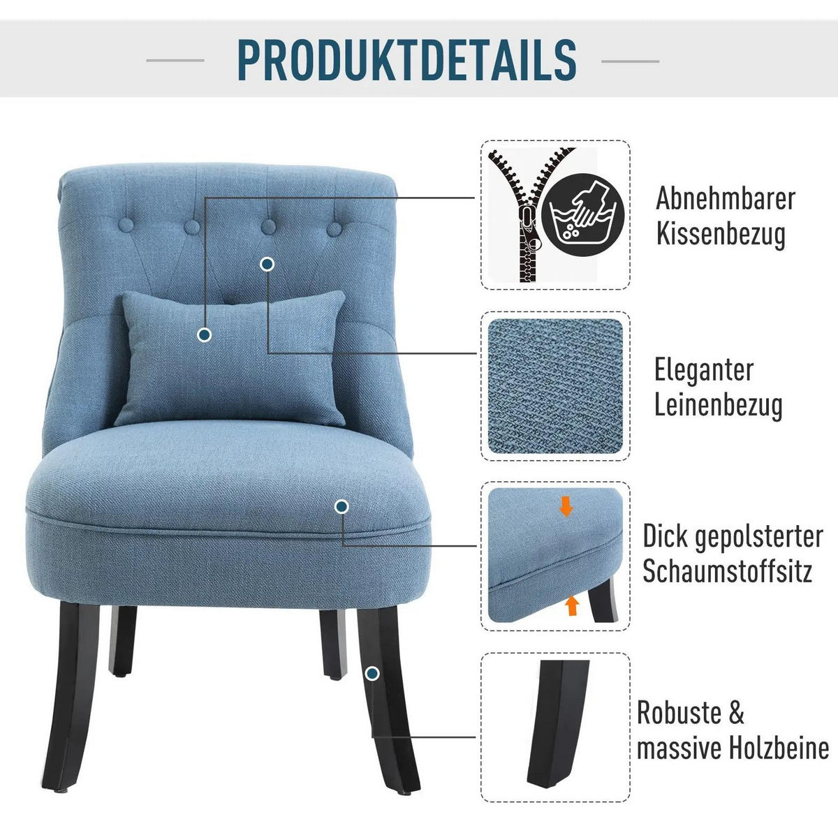 SESSEL 52.5/77/69 cm Blau aus Linen mit waschbarem Bezug - Blau, Textil (69/77/52.5cm) - OKMYHOME
