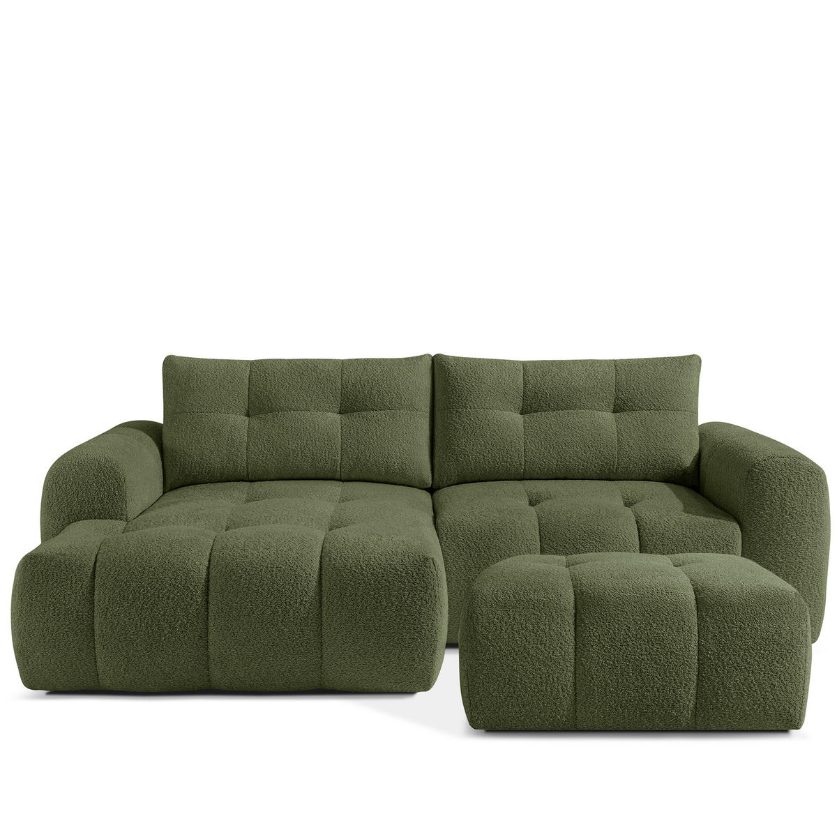 ECKSOFA MIT HOCKER RAVIA, Bouclé, Olivgrün - Olivgrün, Holz/Textil (96/50cm) - KONSIMO®