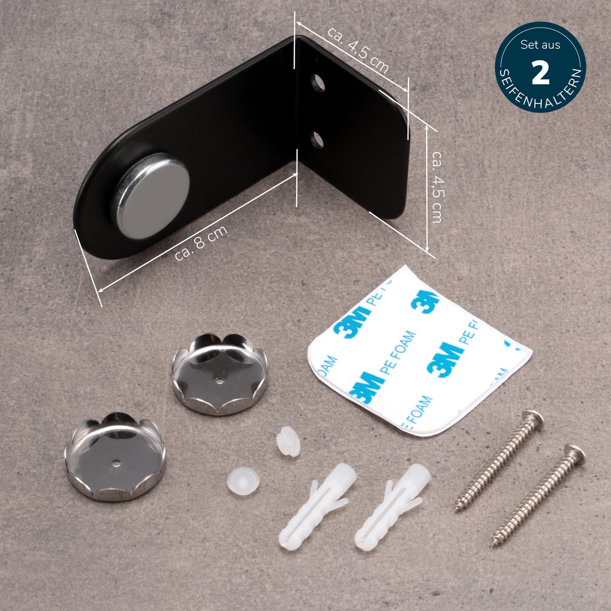 MAGNET-SEIFENHALTER PUREZZA 2er-Set schwarz - Schwarz, Metall (4.5/4.5/8cm) - bremermann