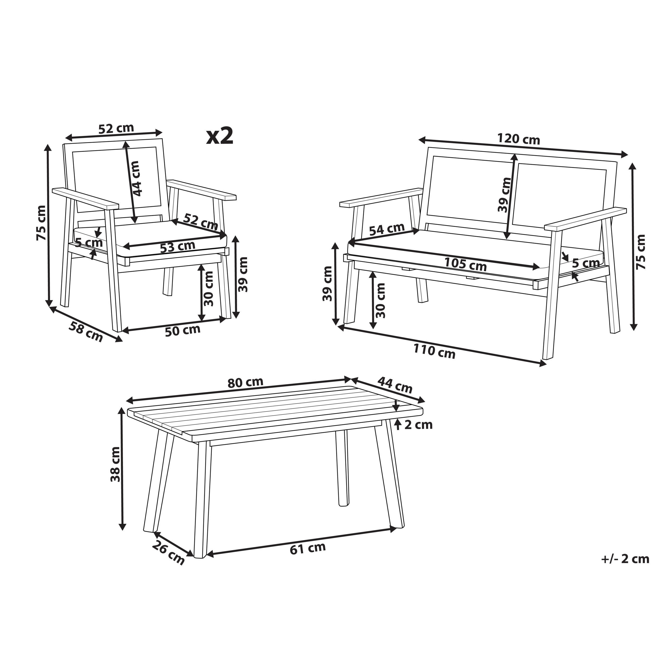 Thumbnail - Beliani 4-Sitzer, Hellbraun, Beige, Holz, Loungemöbel, Gartenlounge-Sets