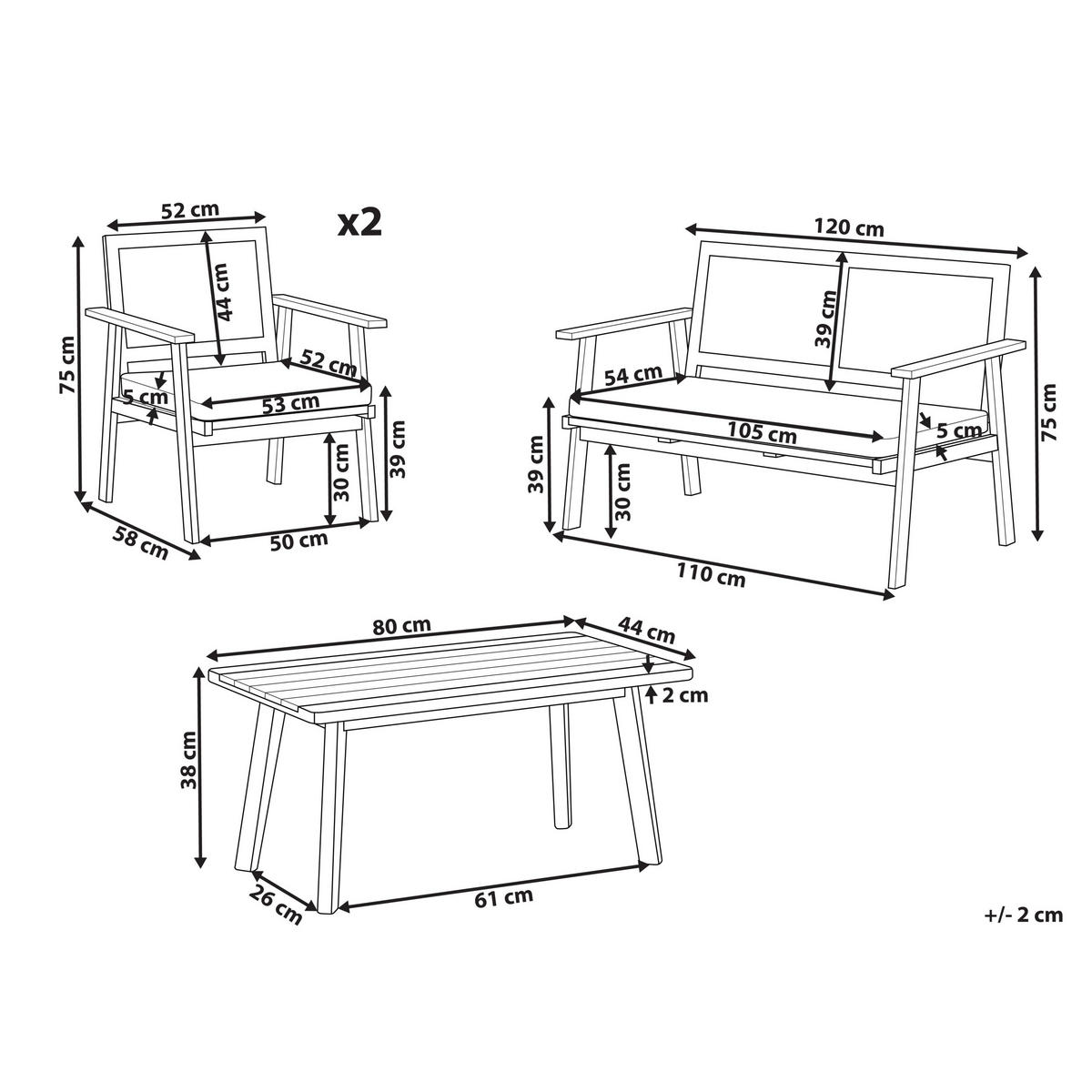 4-SITZER LOUNGE SET Akazienholz Helles Beige Arenella - Hellbraun/Beige, Holz - Beliani