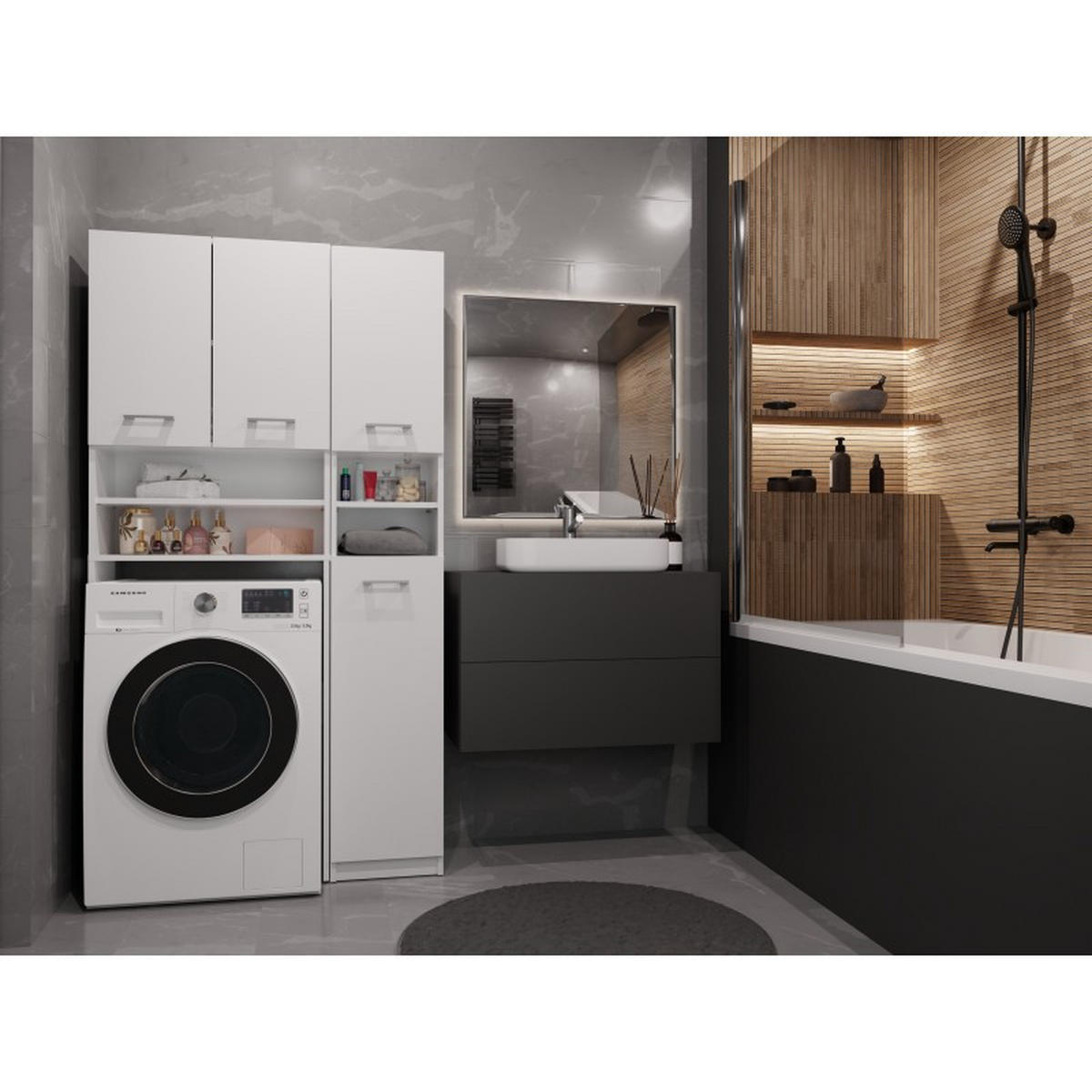 WASCHMASCHINENUMBAUSCHRANK Badezimmer-Schrank-Set Weiß 96/180/30 - Weiß, Holzwerkstoff (96/180/30cm) - RAUMHIRSCH FURNITURE