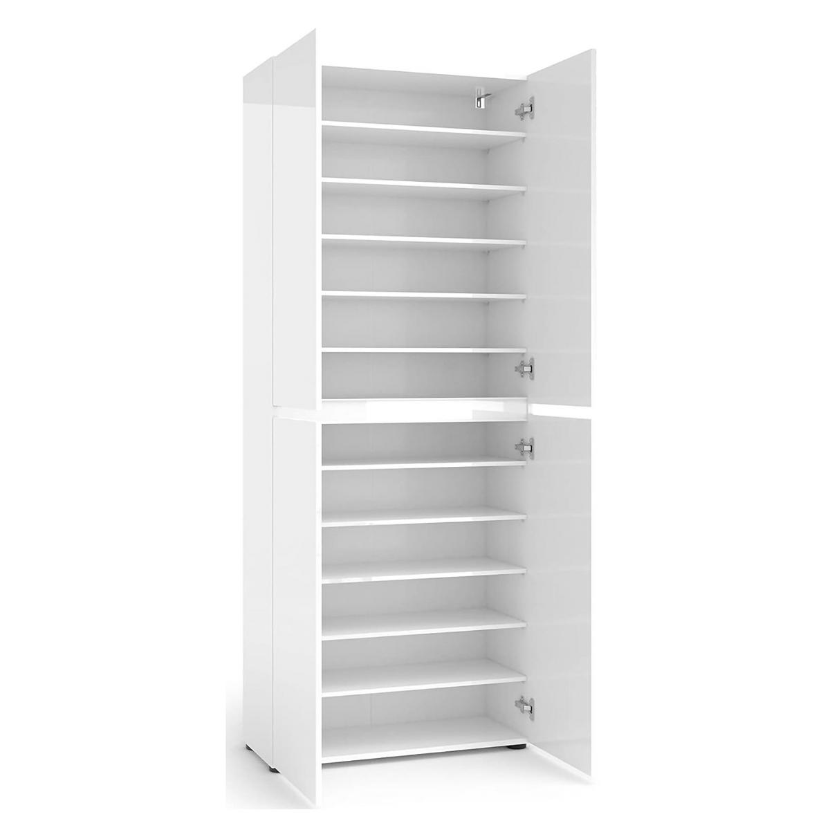 SCHUHSCHRANK Glänzendes Weiß 34/80/200 cm - Weiß, Holzwerkstoff (80/200/34cm) - DMORA