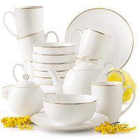 FRÜHSTÜCKSGESCHIRRSET AD BELLA, 20-tlg - Ecru/Goldfarben, Keramik (20/12.5/20cm) - KONSIMO®