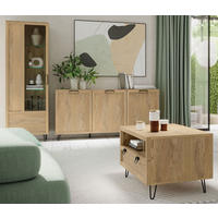 WOHNZIMMER-SET Limbo Eiche Artisan 3-teilig - Eiche Artisan/Braun, Holz/Metall (245/200/42cm) - Feldmann-Wohnen