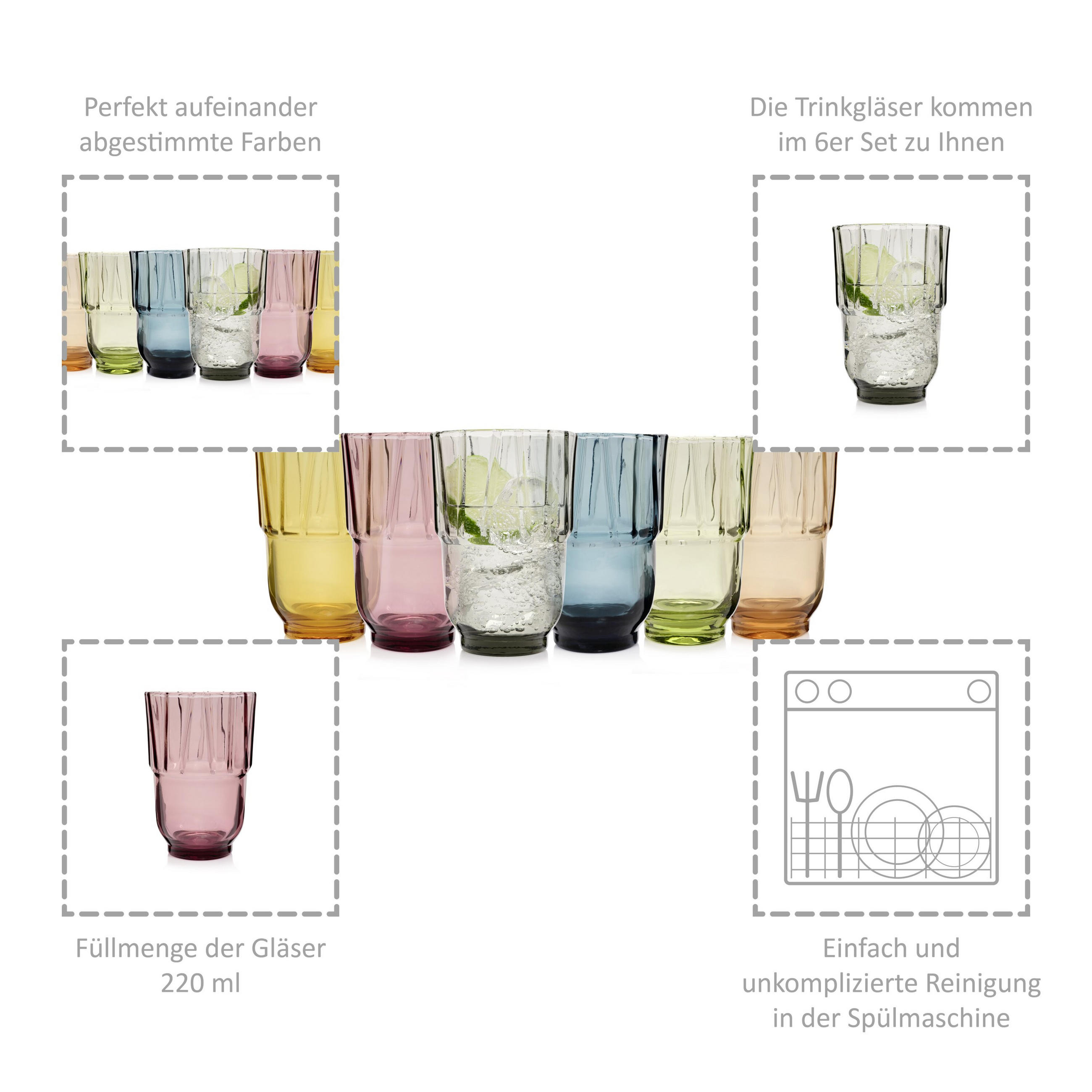 TRINKGLÄSER SET CASABLANCA (hoch) - 6 teilig - Multicolor, Glas - Sänger