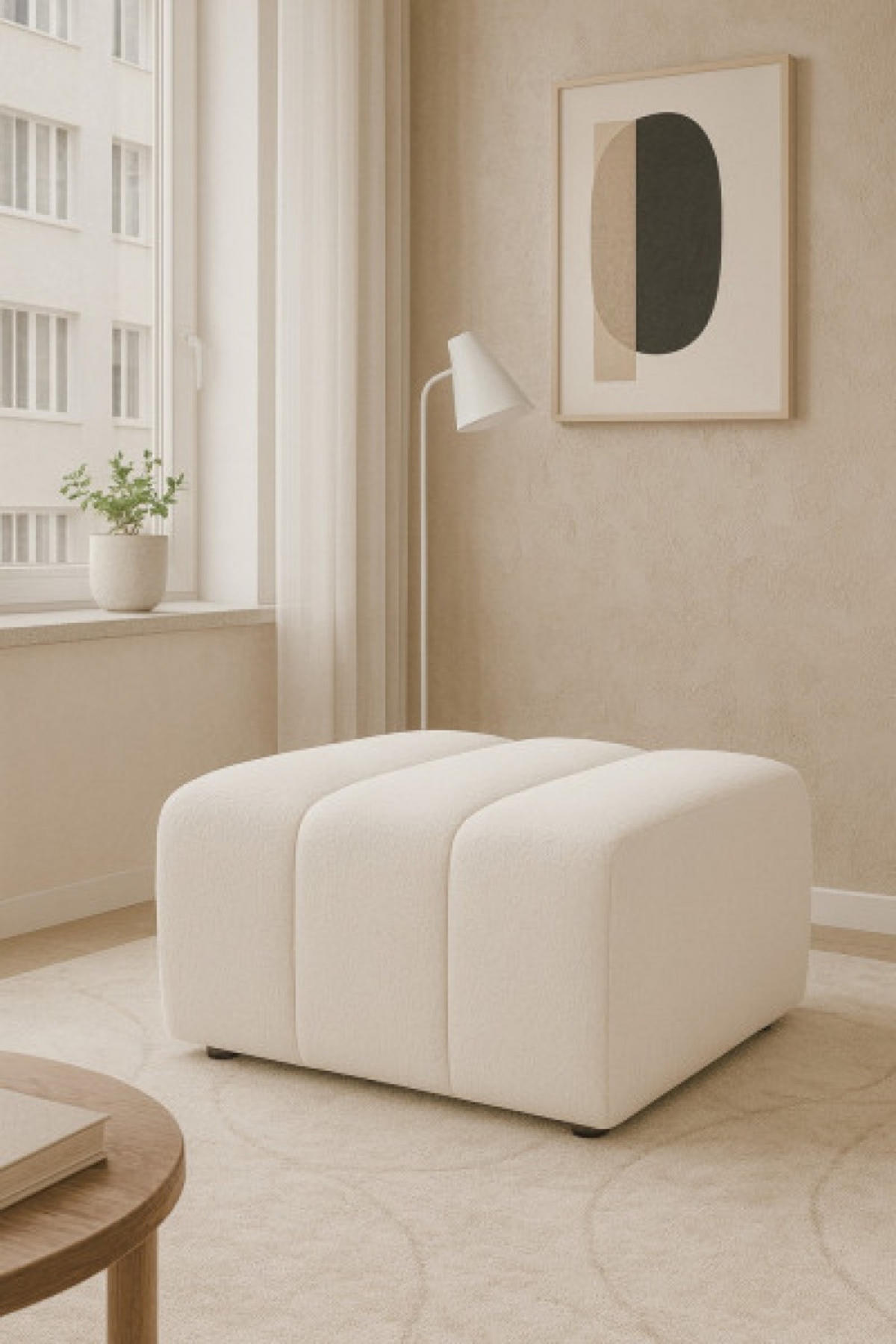 POUF Ecru ALOO Gepolstert Boucle Lambi - Weiß, Textil (82/41/75cm) - Sepro Meble
