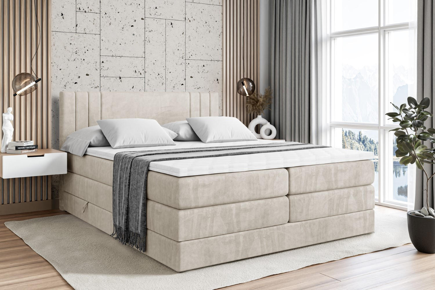 BOXSPRINGBETT IDRIKO KING - 200x200 - H3/H4 - Creme - Creme, Holzwerkstoff (200/200cm) - ALTDECOR