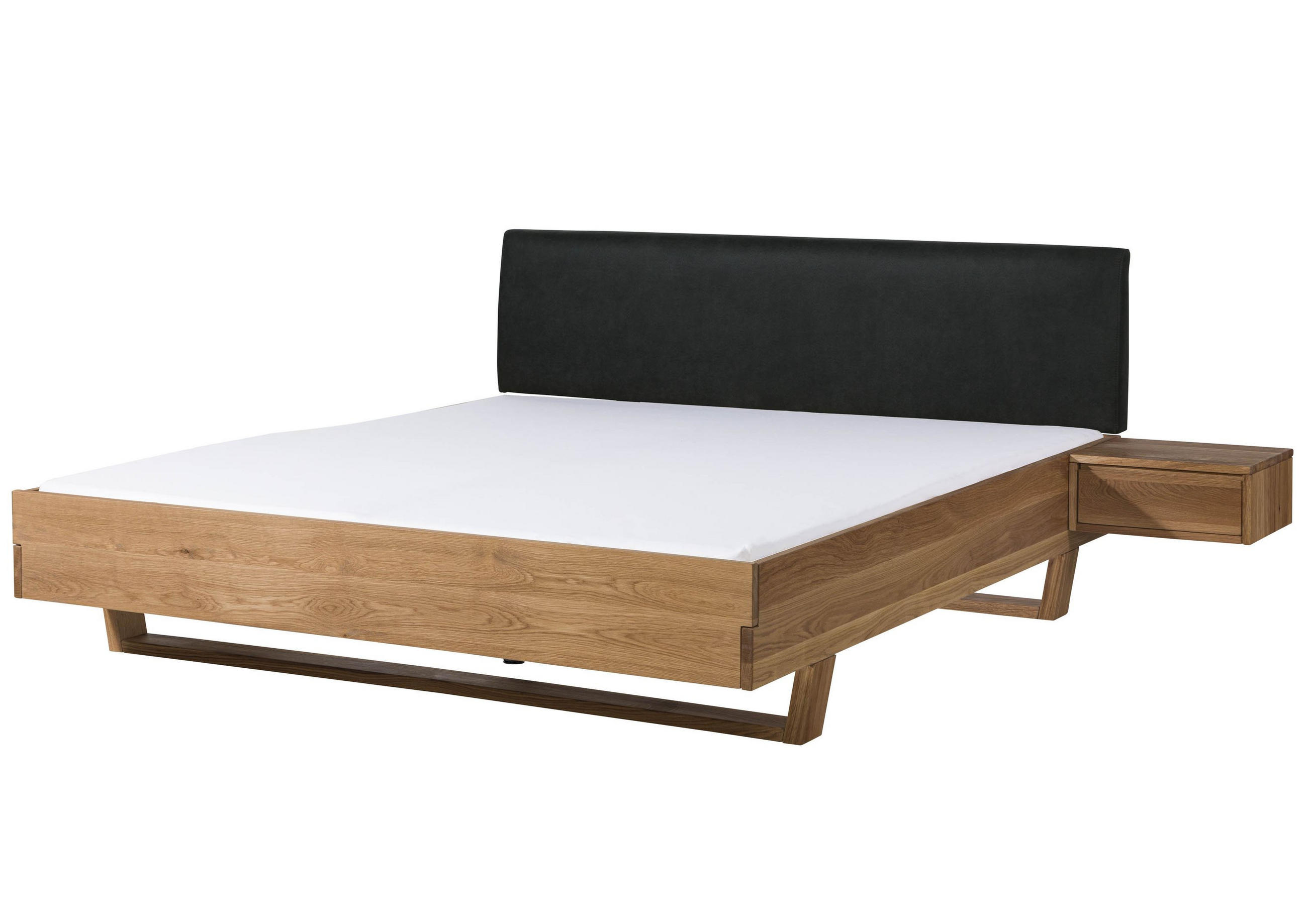 BETT mit Nachttisch Massivholz Eiche 180 x 200 x 86 natur FICHTELBERG #31 - Anthrazit/Naturfarben, Holz (180/200cm) - Massivmoebel24