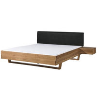 BETT mit Nachttisch Massivholz Eiche 200 x 200 x 86 natur FICHTELBERG #32 - Anthrazit/Naturfarben, Holz (200/200cm) - Massivmoebel24