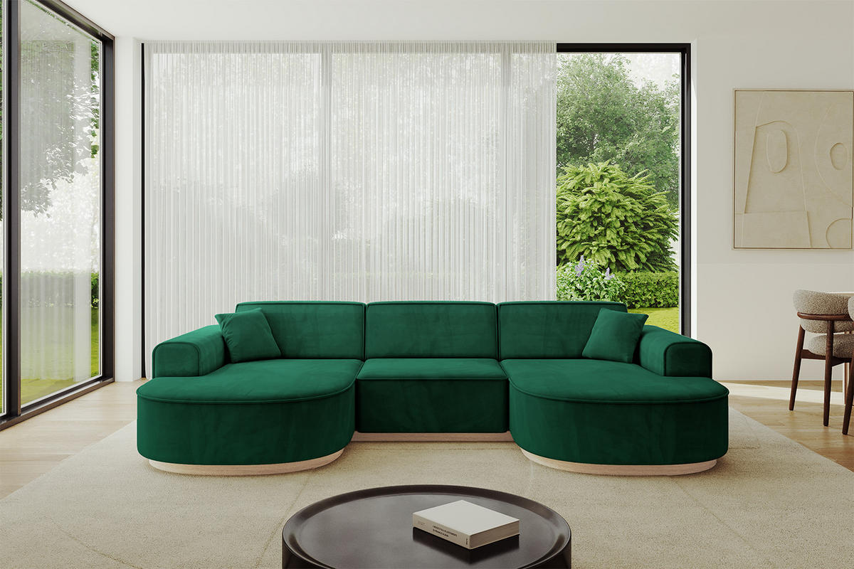 WOHNLANDSCHAFT MARI-U1-v1 - 303x171x83 cm Grün Velours - Grün, Holzwerkstoff/Textil (303/83/171cm) - ALTDECOR