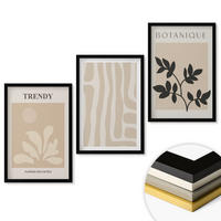 WANDBILDER 3er-Set - 40x60 cm Schwarzer Rahmen - Stilvolle Pflanzenmuster in Beige und Schwarz - Schwarz, Kunststoff (40/60cm) - ArtPrintCave
