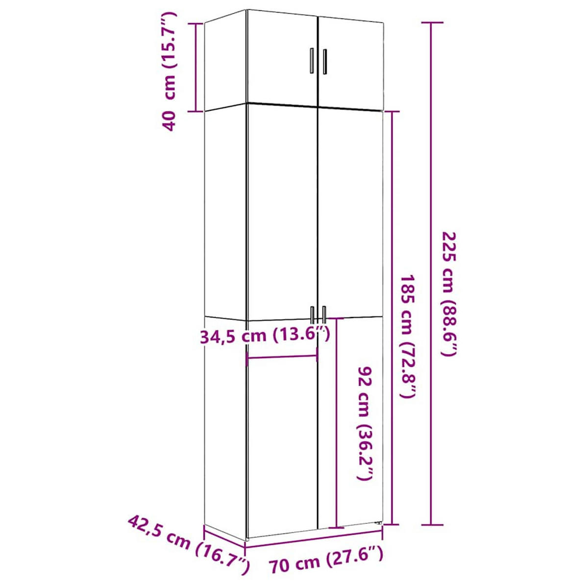 DREHTÜRENSCHRANK mit 8 Fächern 70/42,5/225 cm aus Holzwerkstoff Weiß - Weiß, Holz (70/225/42.5cm) - vidaXL