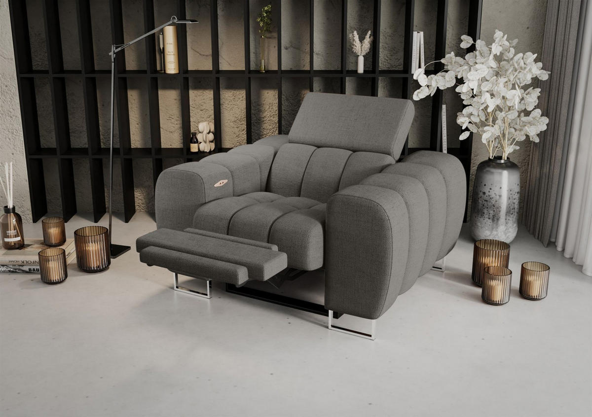 SESSEL Bastien Relax In Stoff Moly - Grau, Holzwerkstoff/Textil (125/95/97cm) - Fun Möbel