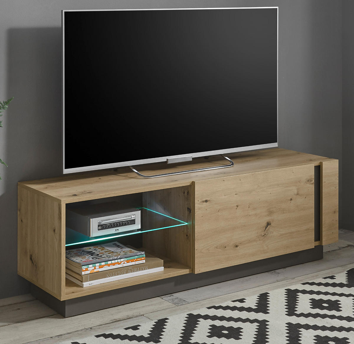 TV-LOWBOARD Eiche Artisan, Graphit grau 138 cm, TV- Unterteil mit Push-to-open - Eiche Artisan/Grau, Glas/Holz (138/46/40cm) - Furn.Design