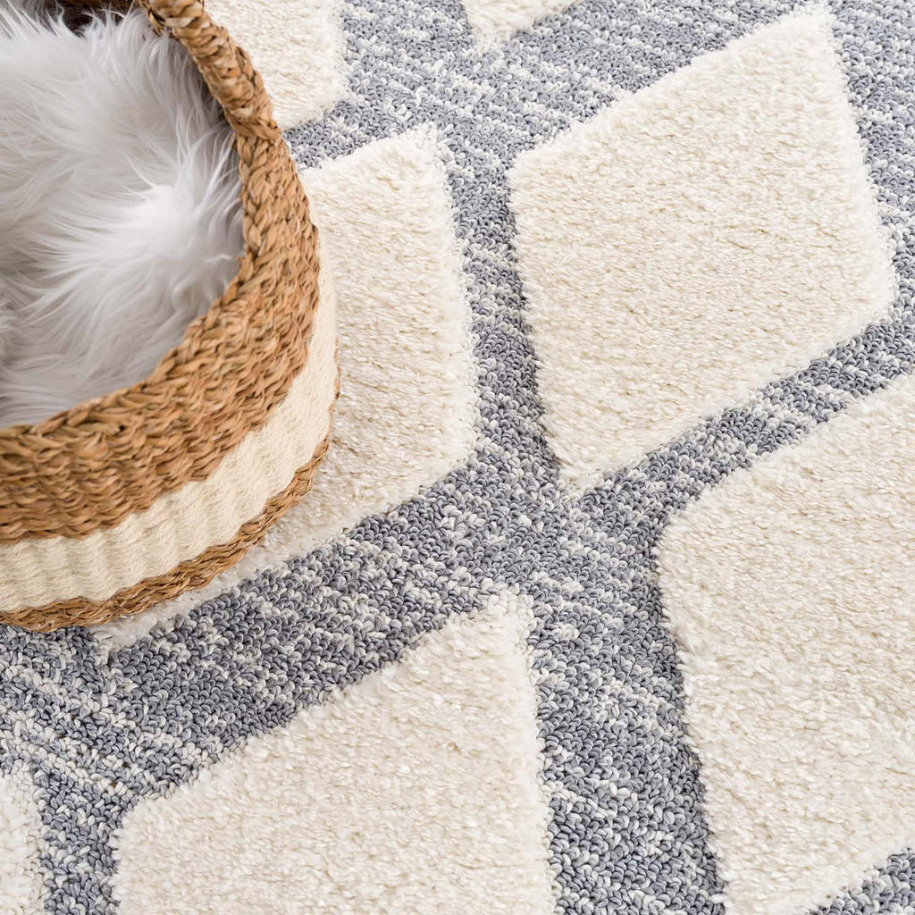 Thumbnail - carpet city Hochflor-Teppich, Grau, Creme, Textil, Rauten, Rechteckig, 80x150 cm, Oeko-Tex® Standard 100, für Fußbodenhe...