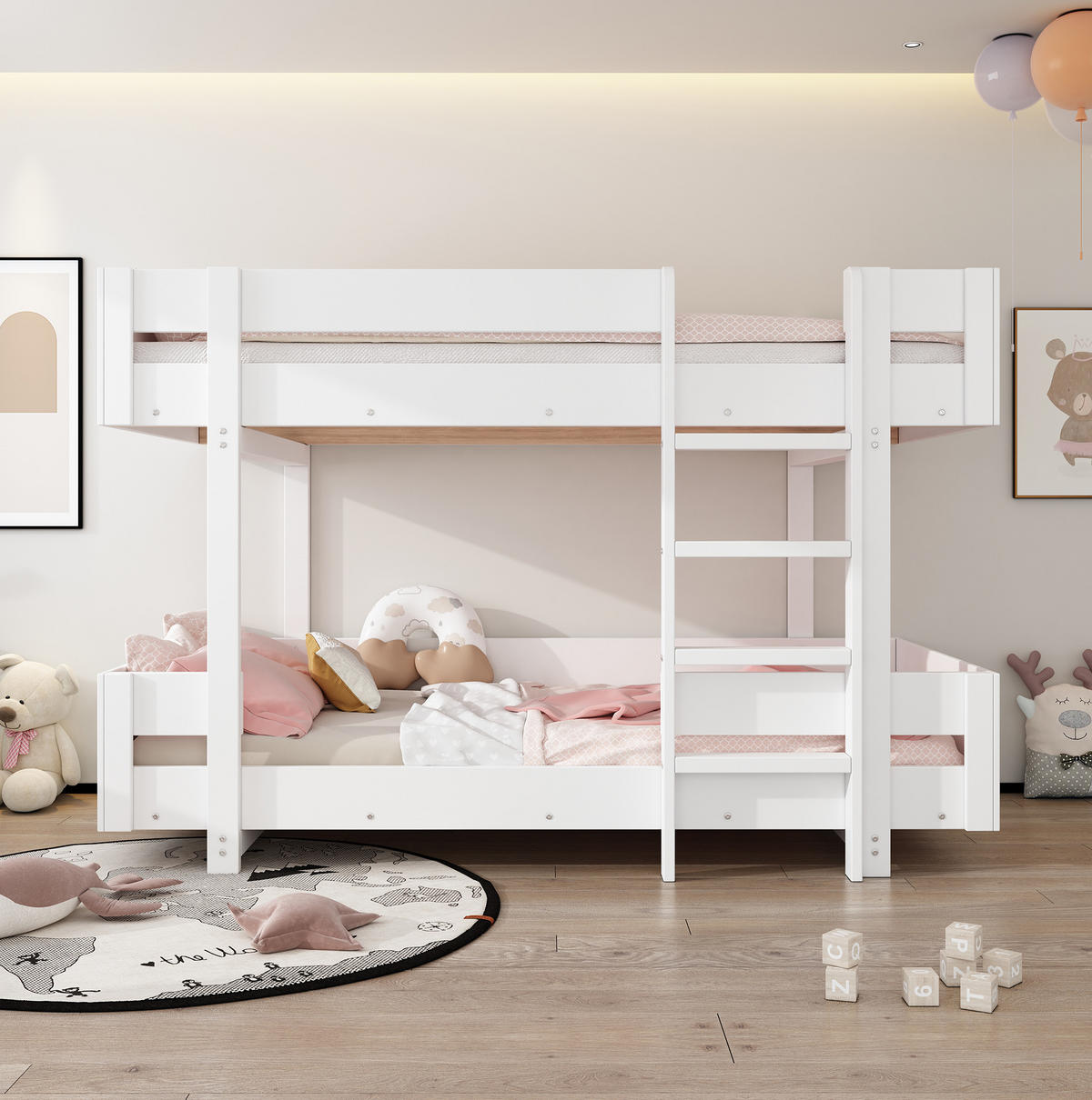 ETAGENBETT 90/200 cm Weiß mit Leiter inklusive Lattenrost aus Massivholz - Weiß, Holzwerkstoff (90/200cm) - OKWISH