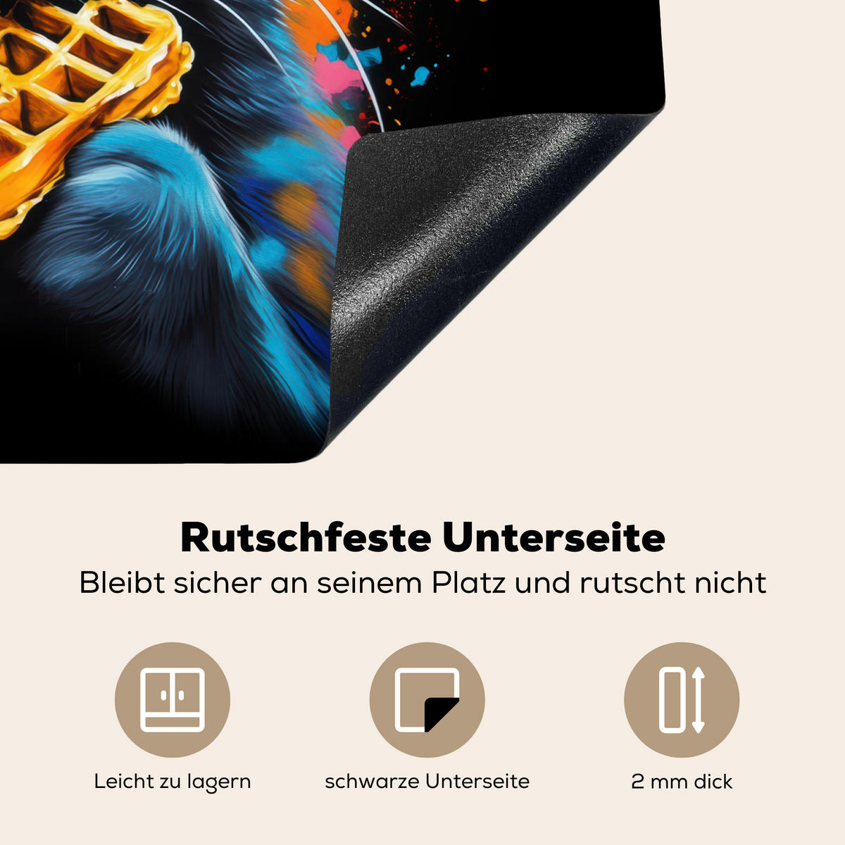 HERDABDECKPLATTE Katze - Graffiti - Bunt - Waffel - Essen Herdabdeckung Induktionsfeld 65x52 cm - Multicolor, Kunststoff (65/52/0.2cm) - MuchoWow
