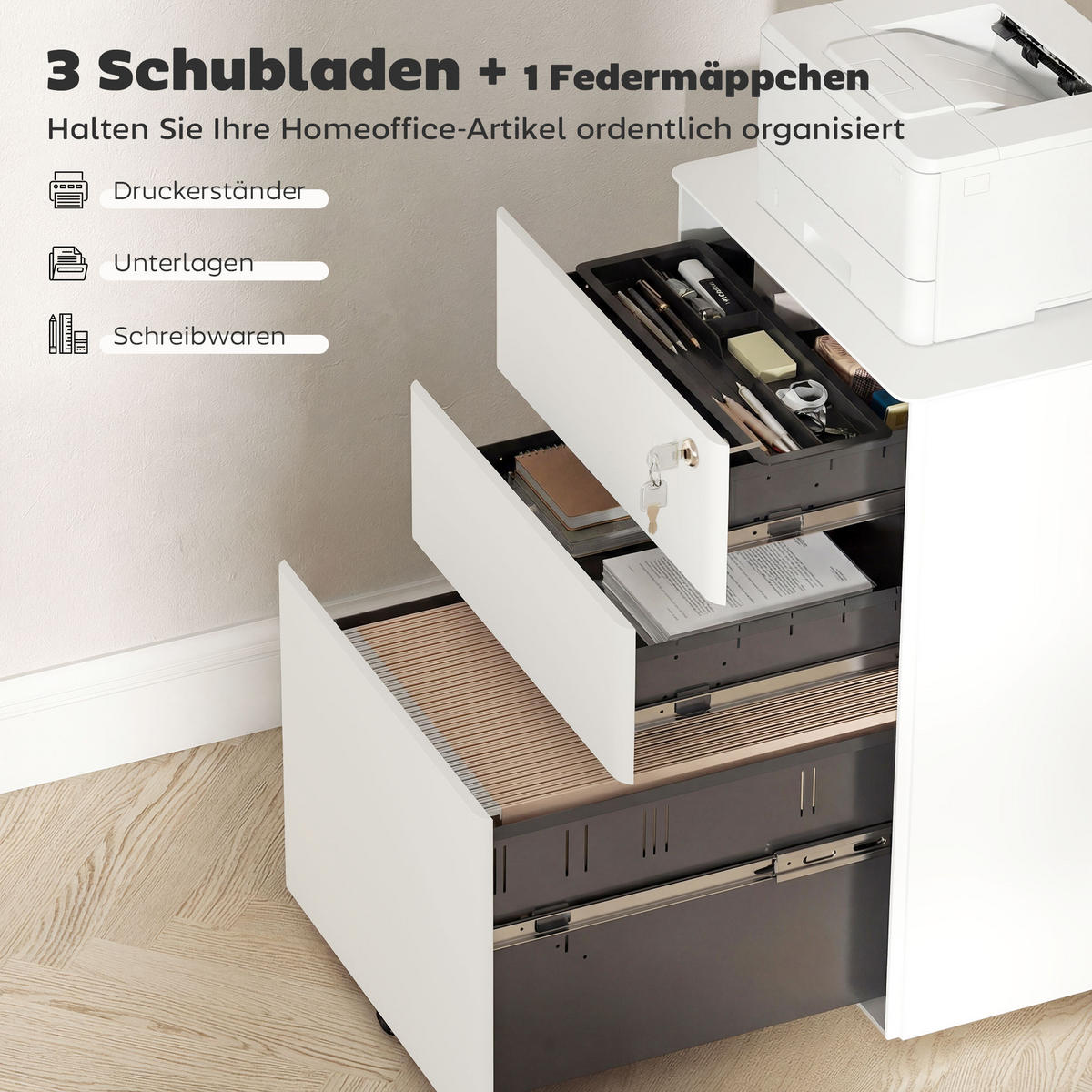 ROLLCONTAINER DE-09773 Weiß - Weiß, Metall (48/59/39cm) - ComfortXL