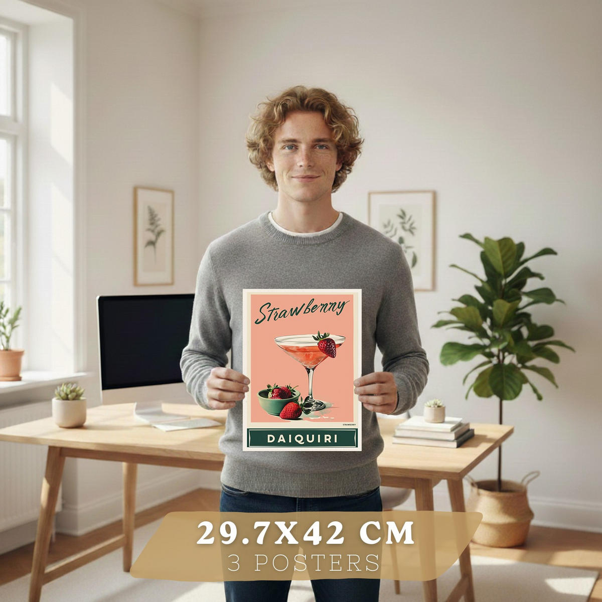PLAKAT Sada 3 Koktejly A3 Bílý rám - bílá, papír (29.7/1/42cm) - Nacnic