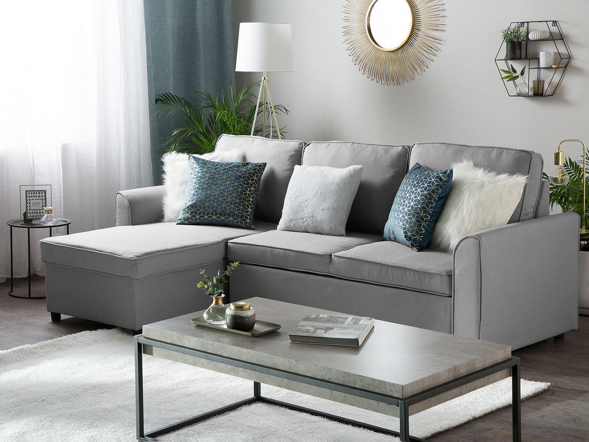 ECKSOFA Polsterbezug Hellgrau linksseitig Nesna - Hellgrau, Textil (228/145cm) - Beliani