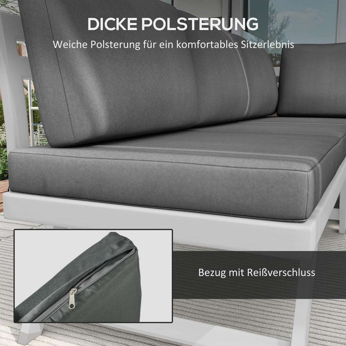 GARTENSET 4-teilig Grau 115.0/61.0/65.0 cm - Grau, Textil