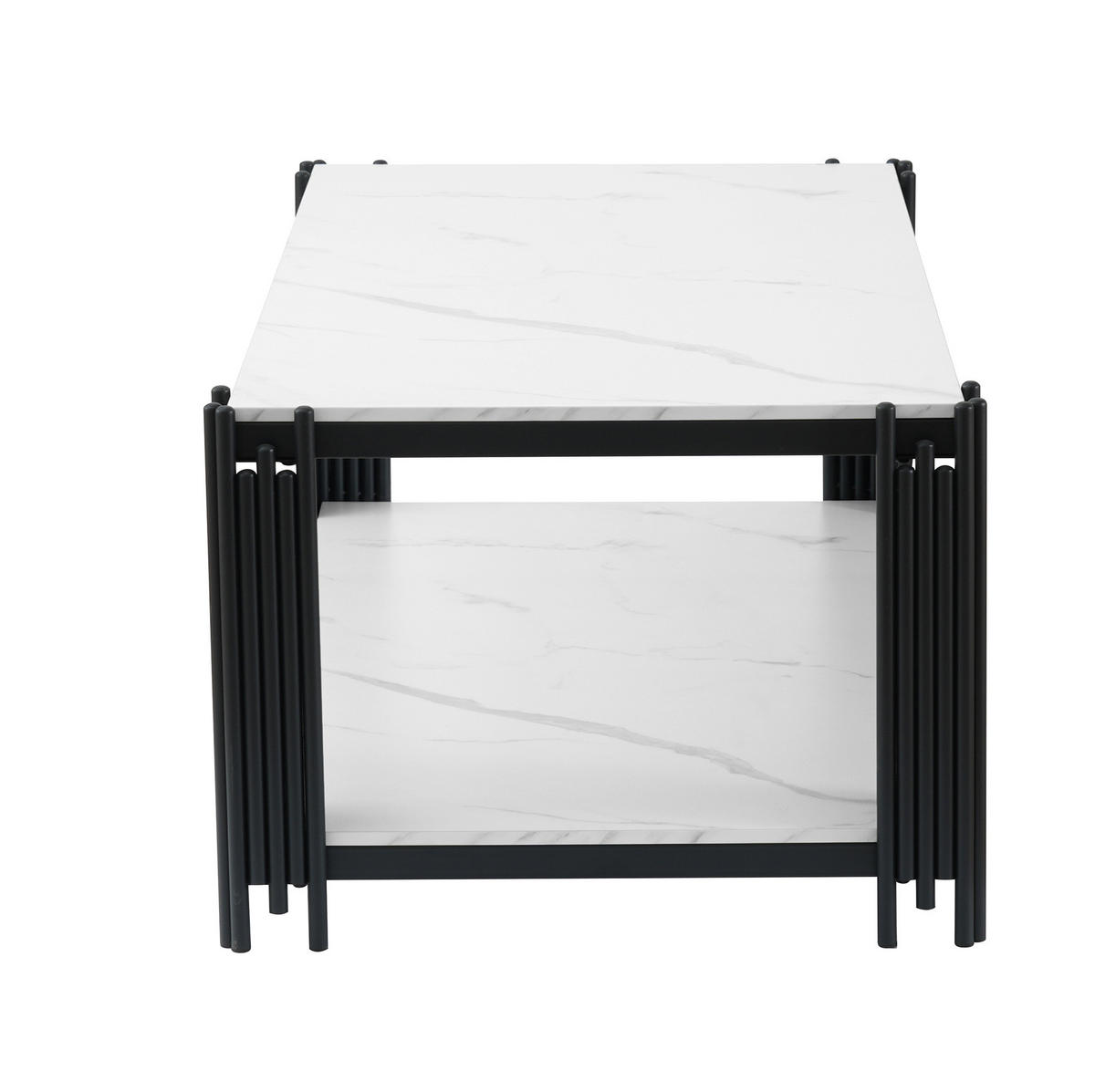 COUCHTISCH 114/64/46 cm weiß schwarz aus MDF mit 2 Ablagen - Schwarz, Holzwerkstoff (114/64/46cm) - OKWISH