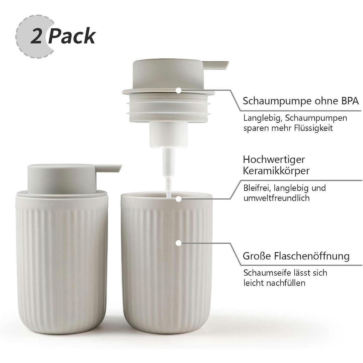 SEIFENSPENDER Keramik Grau 350 ml - Grau, Keramik (8/14/8cm)