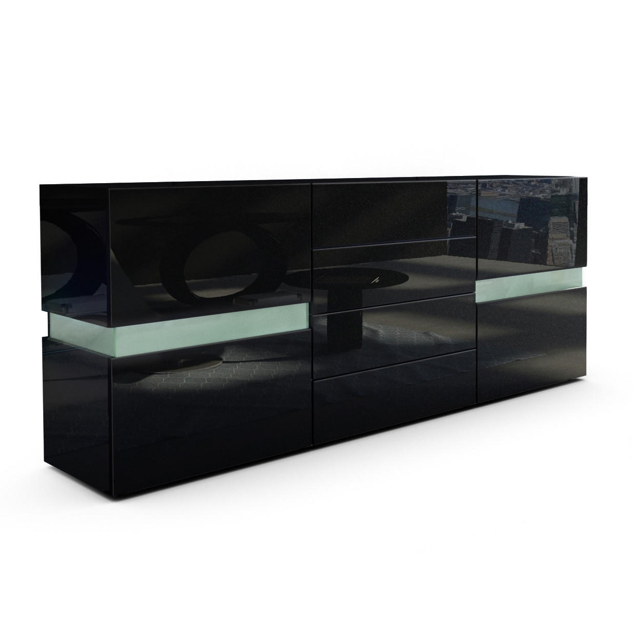 SIDEBOARD Flow Schwarz - Schwarz Hochglanz, Holzwerkstoff (177/75/39cm) - Vladon