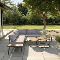LOUNGEGARNITUR-SET Lorena Grau Akazie Metall/Outdoorstoff - Grau, Holz