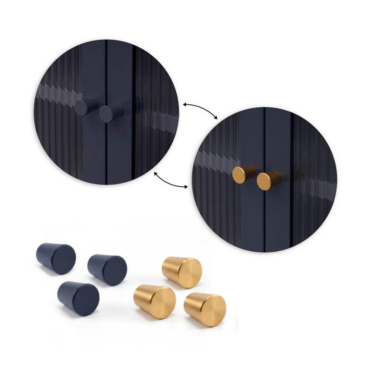 TV-LOWBOARD Industrielles aus nachtblauem Metall, 105 cm, 3 Türen aus gehärtetem Glas - CALEB - Blau, Metall (105/70/35cm) - Sicaan