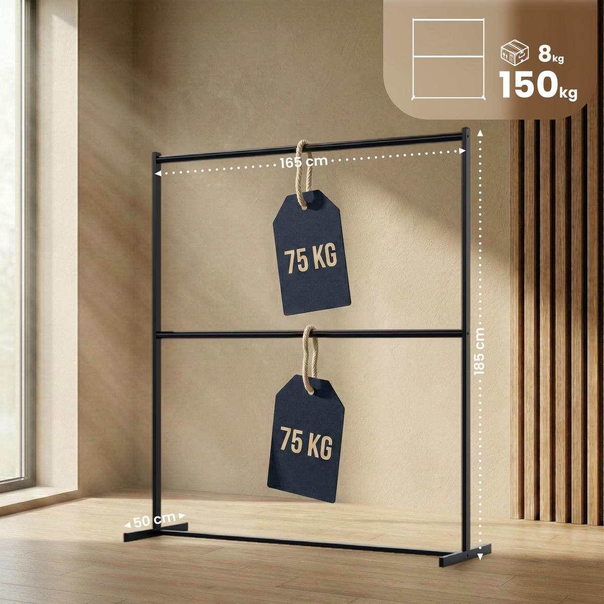 KLEIDERSTÄNDER 150x38x120-schwarz-Metall - Schwarz, Metall (165/185/50cm) - CLP
