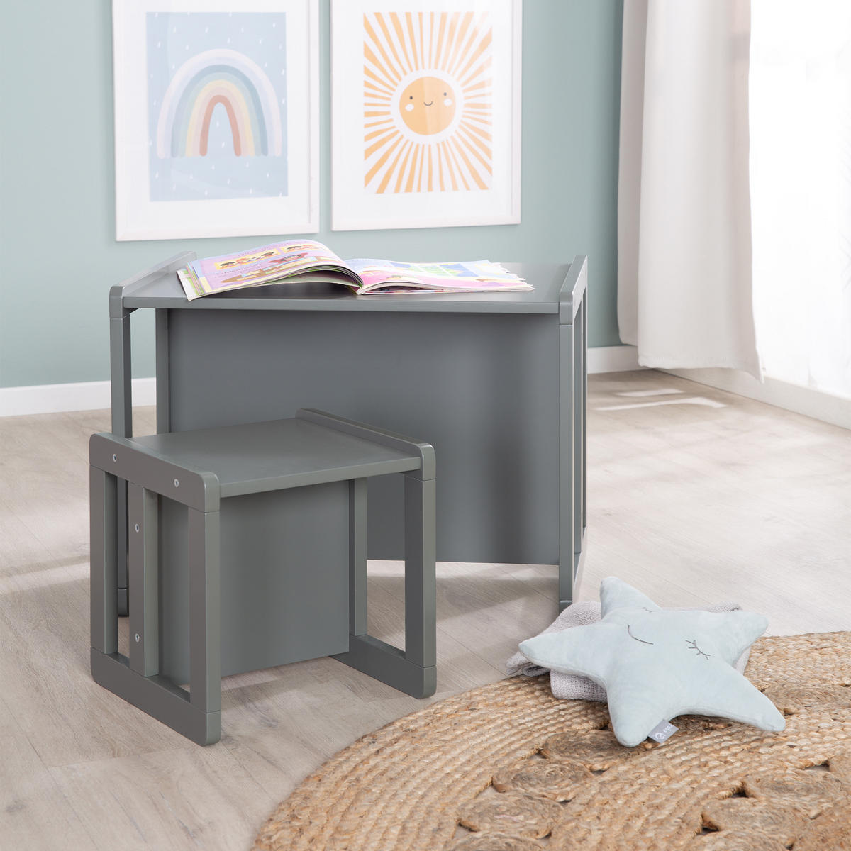 KINDERSITZGRUPPE 3in1 - Anthrazit, Holzwerkstoff (61/30/44cm) - Roba