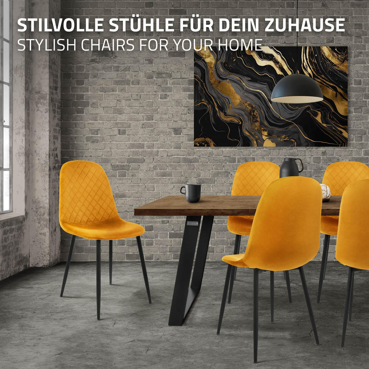 ESSZIMMERSTÜHLE 4er Set Senfgelb Samt - Gelb/Dunkelgelb, Textil/Metall (51/89/44cm) - ML-DESIGN
