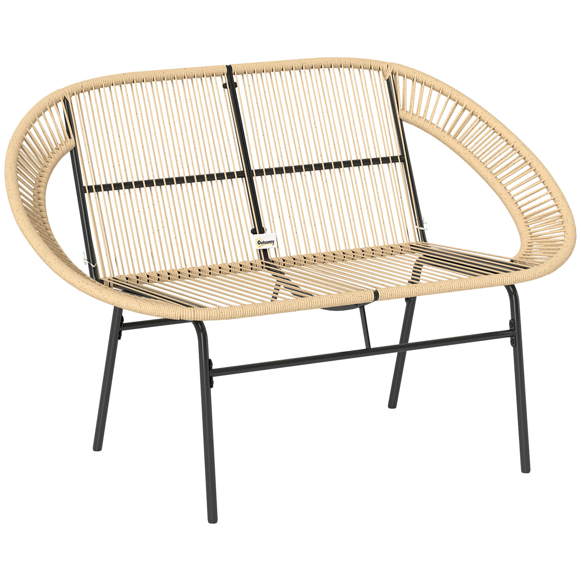GARTENBANK 2-Sitzer im Rattanflecht-Design - Beige, Metall (72/83/126cm) - Outsunny