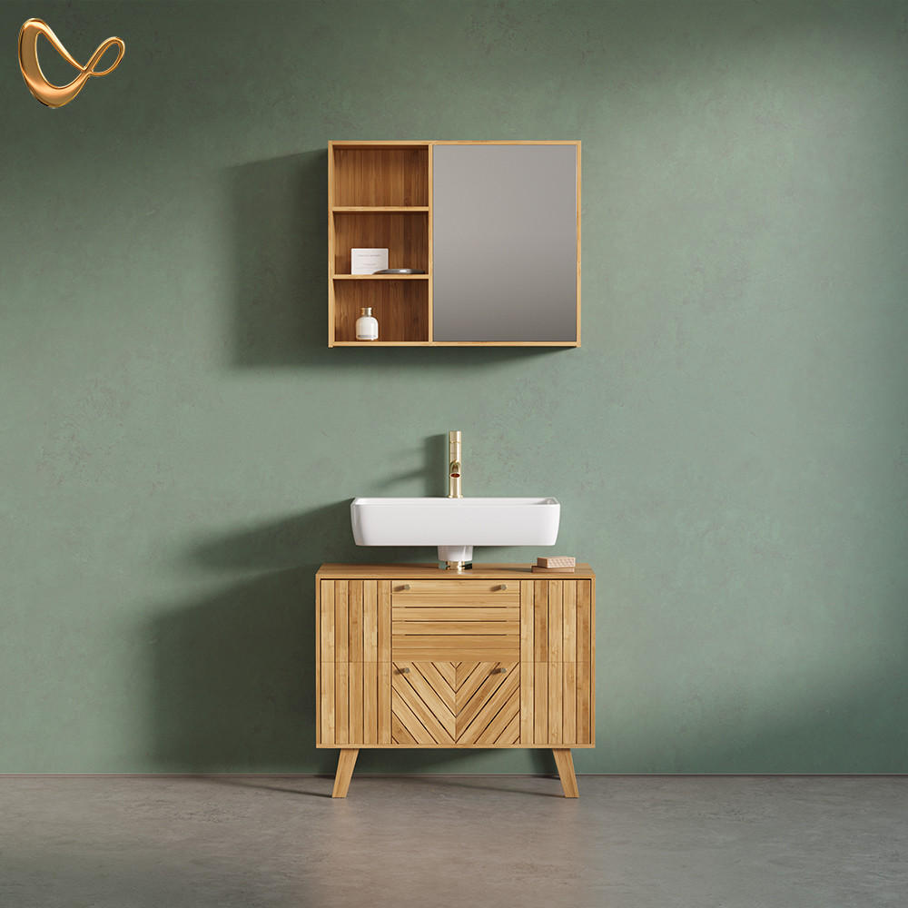 SÚPRAVA KÚPEĽŇOVÉHO NÁBYTKU Olona, Bambus, 2-dielna - prírodná farba, kompozitné drevo (80/65/36cm) - Livinity®