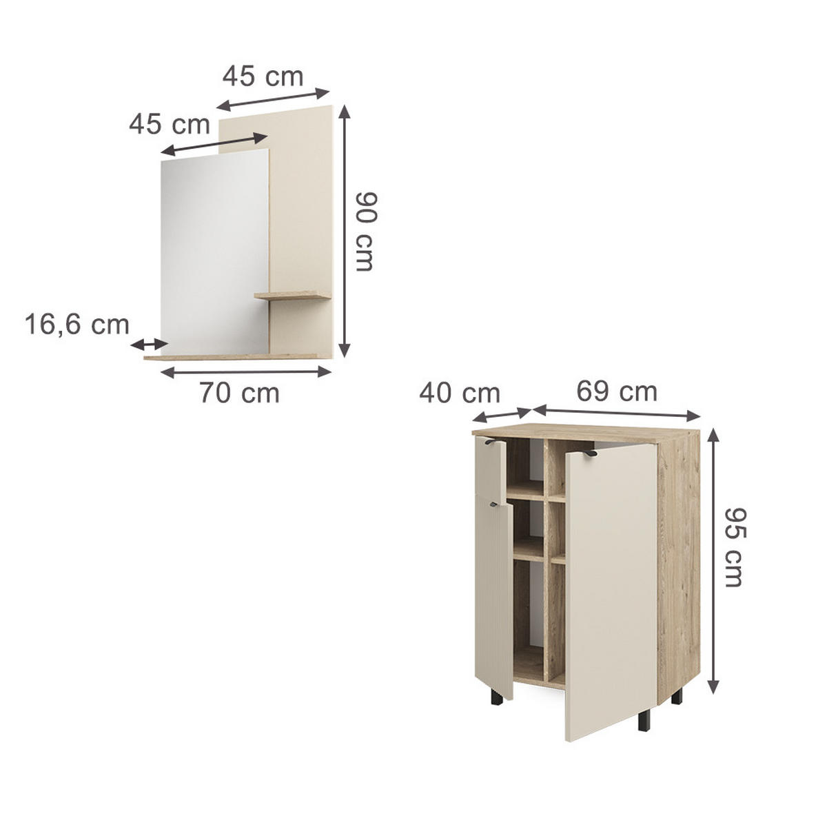 GARDEROBE Puerto, Eiche/Cashmere, 2-er Set - Kaschmir/Eichefarben, Holzwerkstoff (69/95/40cm) - Vicco