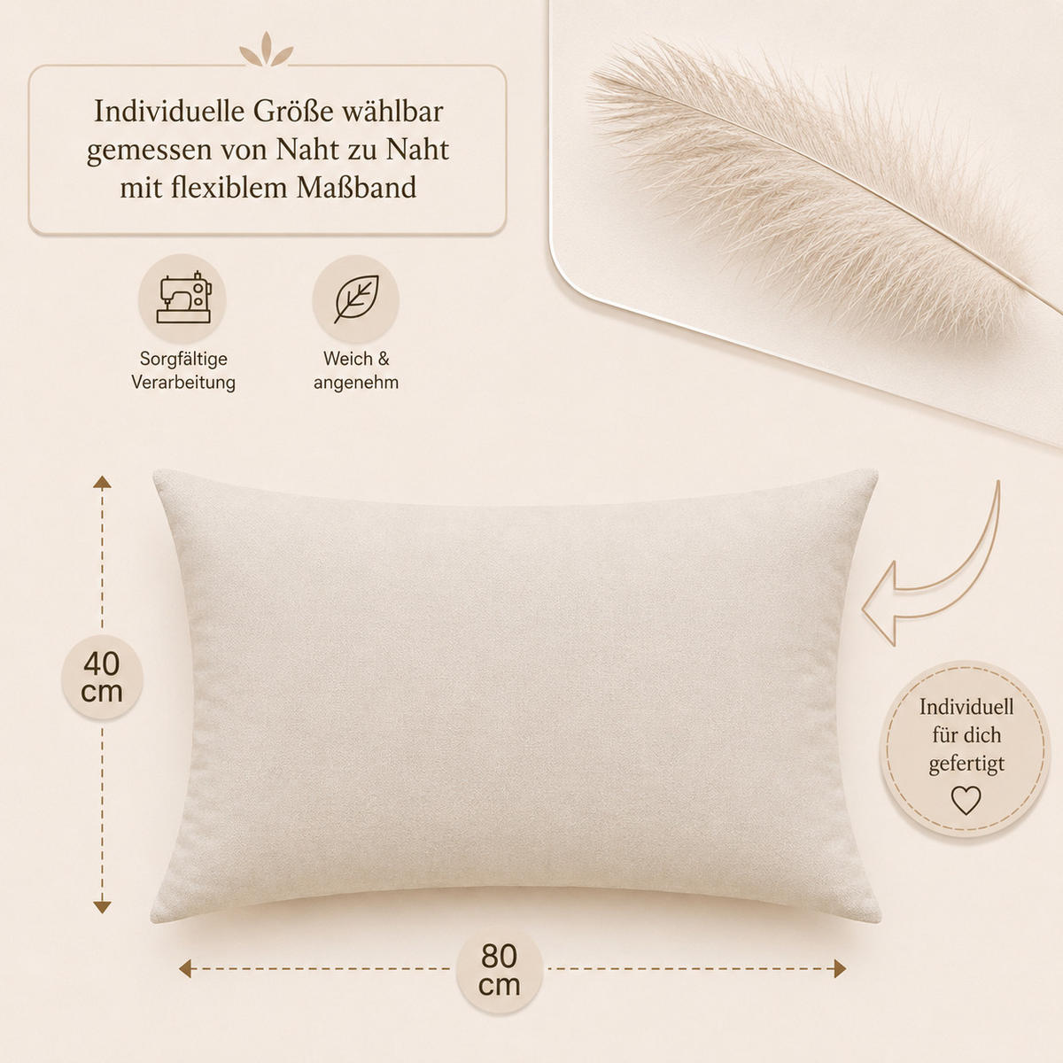 FEDERKISSEN 40/80 cm Baumwolle - Creme, Textil (40/80cm) - TiborTex