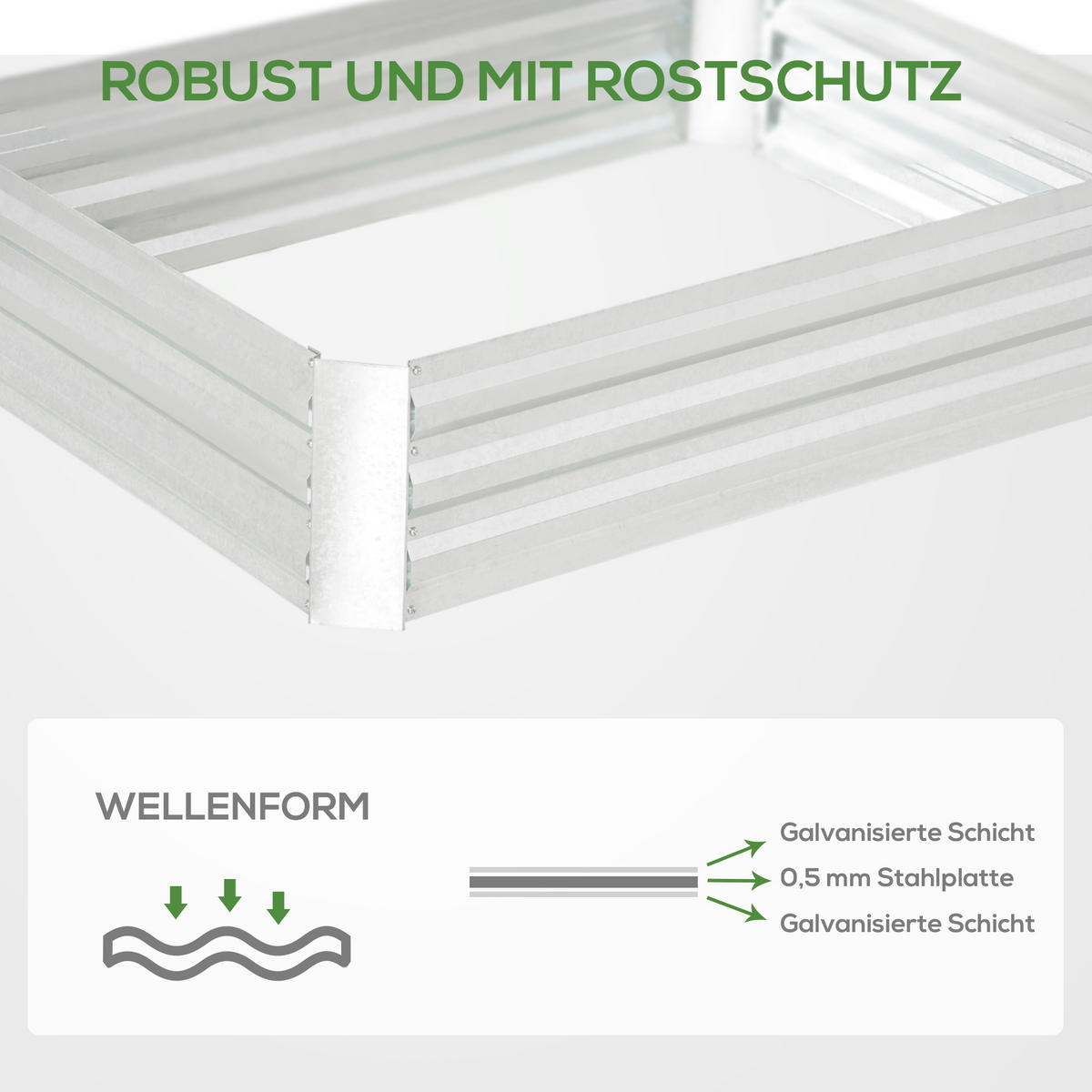 HOCHBEET, Silberfarben - Silberfarben, Metall (90/30/120cm) - Outsunny