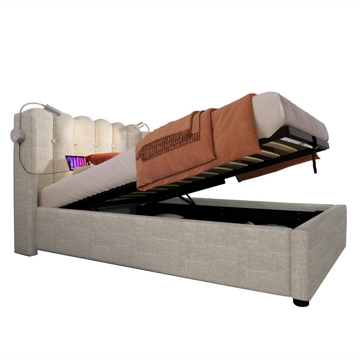 POLSTERBETT 90/200 cm in Beige Linen - Beige, Holz/Textil (160/200cm) - KOMHTOM