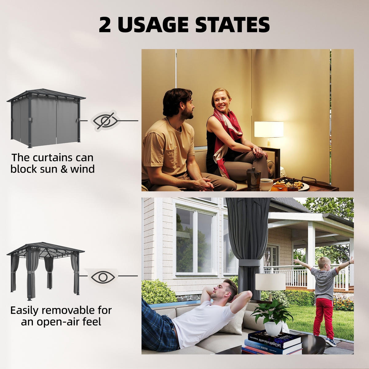 PAVILLON Metall Polycarbonat Dunkelgrau - Dunkelgrau, Textil/Metall (302/267/302cm) - Outsunny