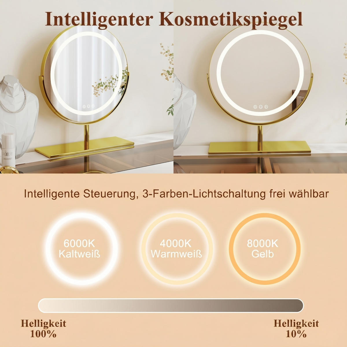 SCHMINKTISCH 90-160/40/75cm,ausziehbarer Frisiertisch mit LED Spiegel,Weiß - Weiß, Metall (160/75/40cm) - LVHOM