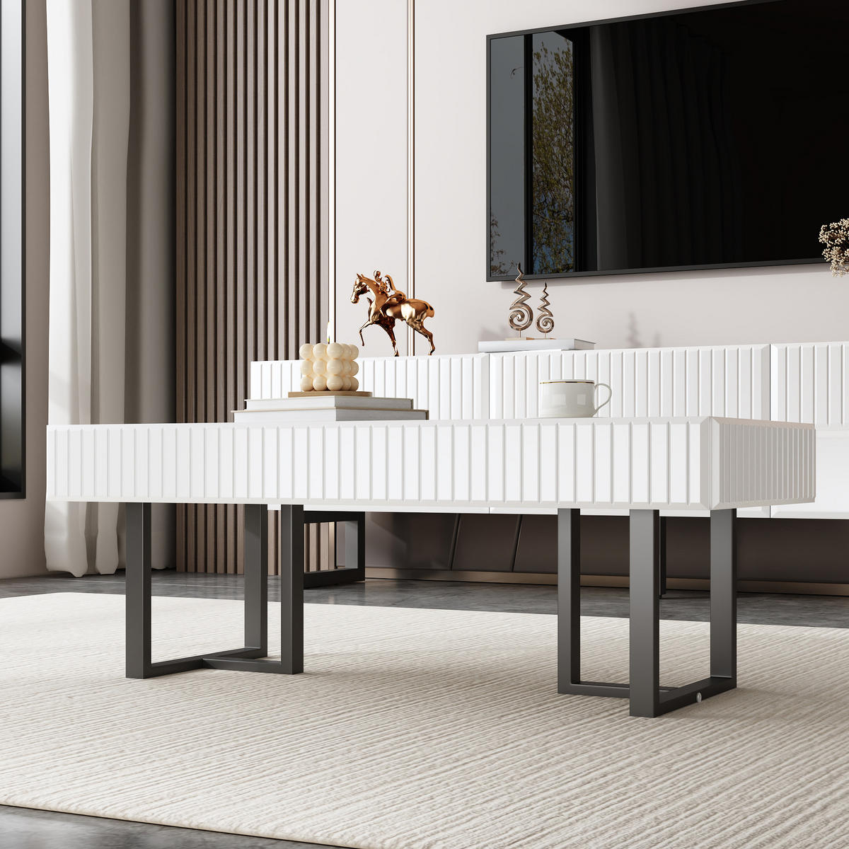 COUCHTISCH in Schwarz-Weiß Wohnzimmertisch mit moderner Tischplatte für stilvolle Einrichtung, B110/T50.5/H41cm - Schwarz/Weiß, Holzwerkstoff/Metall (50.5/110/41cm) - STILVORA