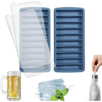 EISWÜRFELFORM mit Deckel, 10 Fächer, 2-teiliges Set Silikon Blau - Blau, Kunststoff (10.7/2.6/24cm)