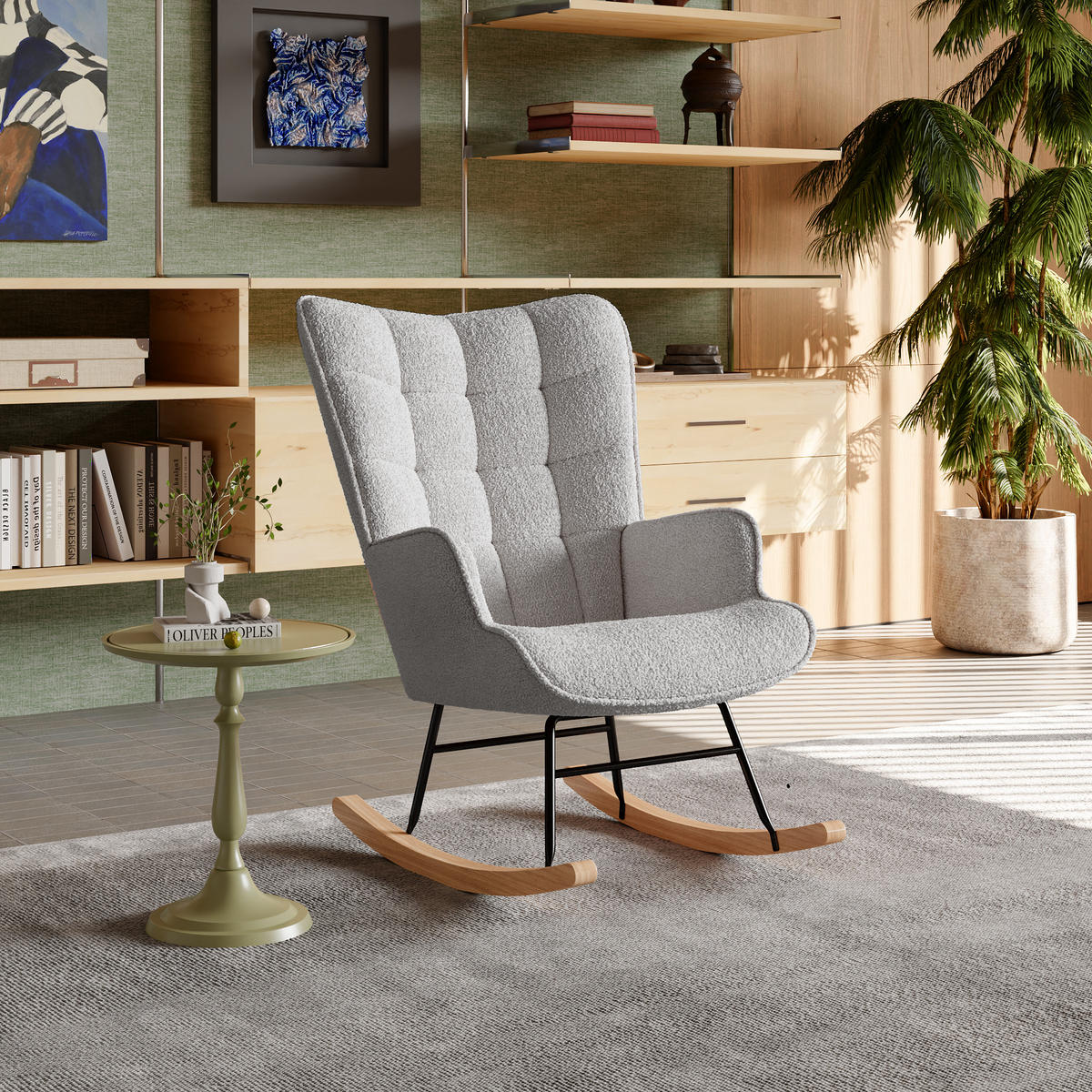 SCHAUKELSTUHL 75x68x92 cm Stoff hellgrau Entspannungssessel - Grau, Holz (75/92/68cm) - LEBENLANG