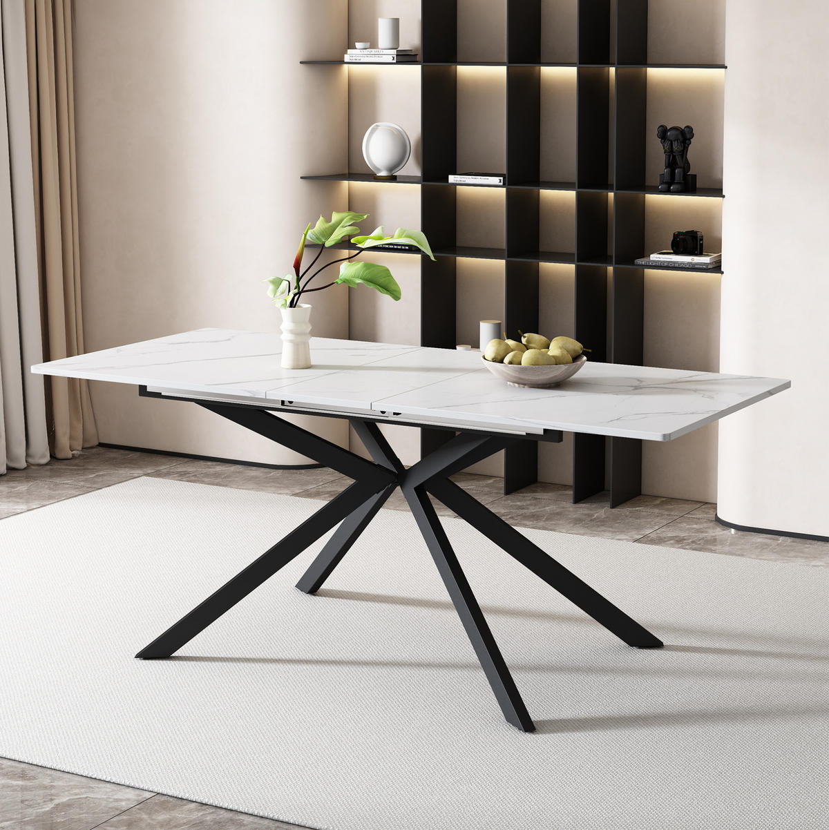 ROZKLÁDACÍ jídelní stůl 150/180 x 70 x 76 cm s křížovou podnoží a mramorovým dekorem, Černá/Bílá - černá, kompozitní dřevo (180/70/75.5cm) - Redom