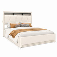 BETT mit Stauraum und LED 140x200 cm Samt Beige - Beige, Metall (140/200cm) - Meubliv