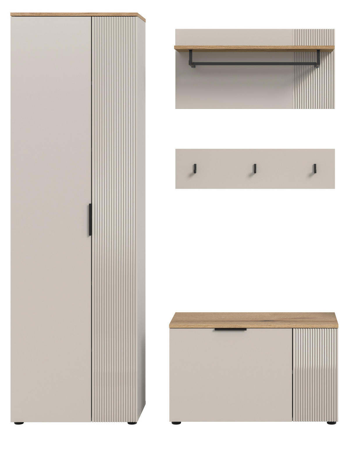 GARDEROBEN-SET 4-teilig Kaschmir Sand, Evoke Eiche, Flurmöbel 155 x 190 cm, Skid - Kaschmir/Eichefarben, Holzwerkstoff/Kunststoff (155/190/36cm) - Inn.Furn